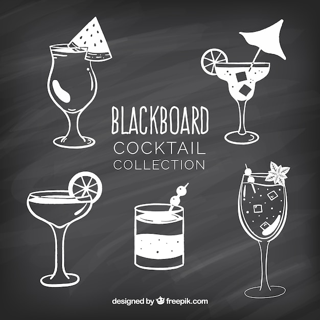 Cocktails collection in blackboard style