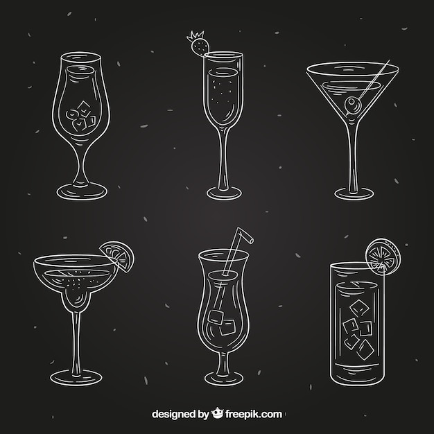 Free vector cocktails collection in blackboard style