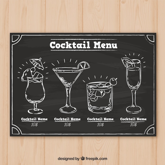 Free vector cocktails collection in blackboard style