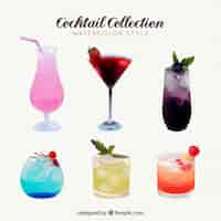 Vettore gratuito collezione di cocktail in stile acquerello