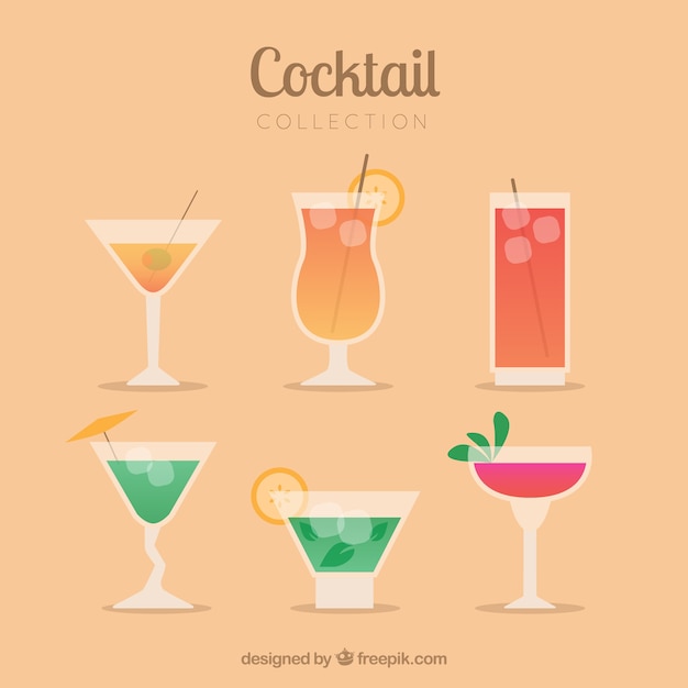 Бесплатное векторное изображение Коллекция коктейлей с различными напитками