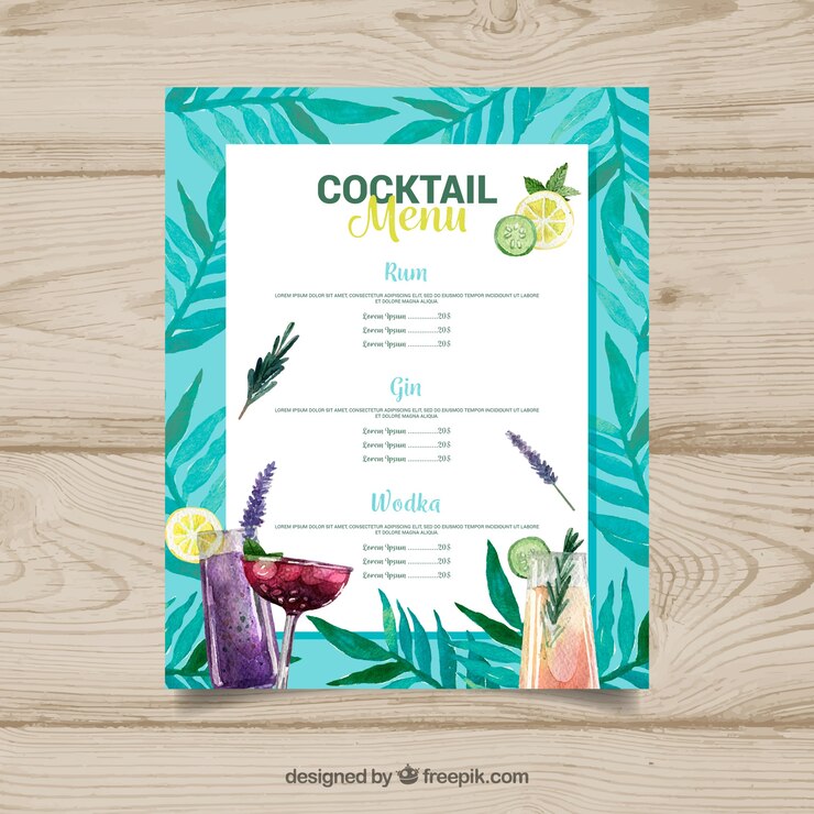 Free Vector cocktails menu template in watercolor style