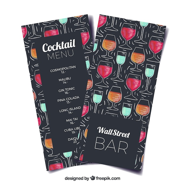 Free vector cocktails menu template in watercolor style