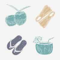 Free vector coconut by the beach vector cute linocut design elements set