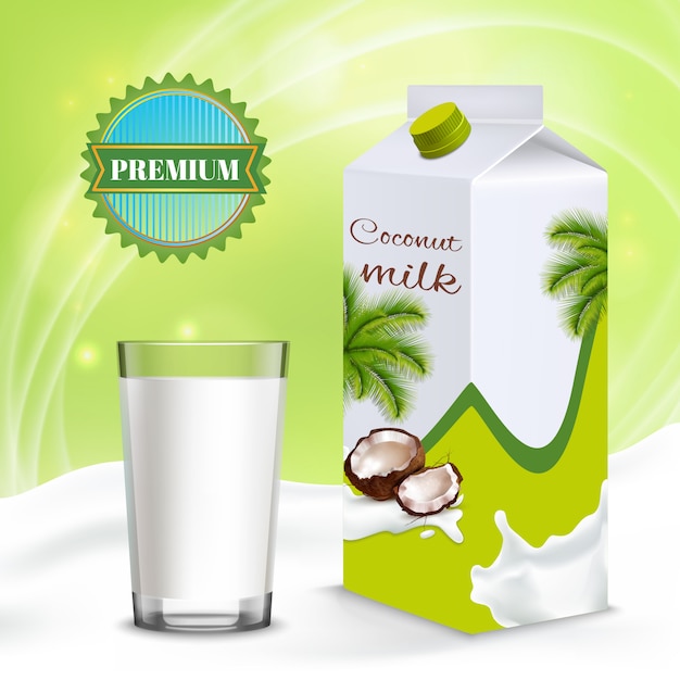 Free vector coconut milk product and glass