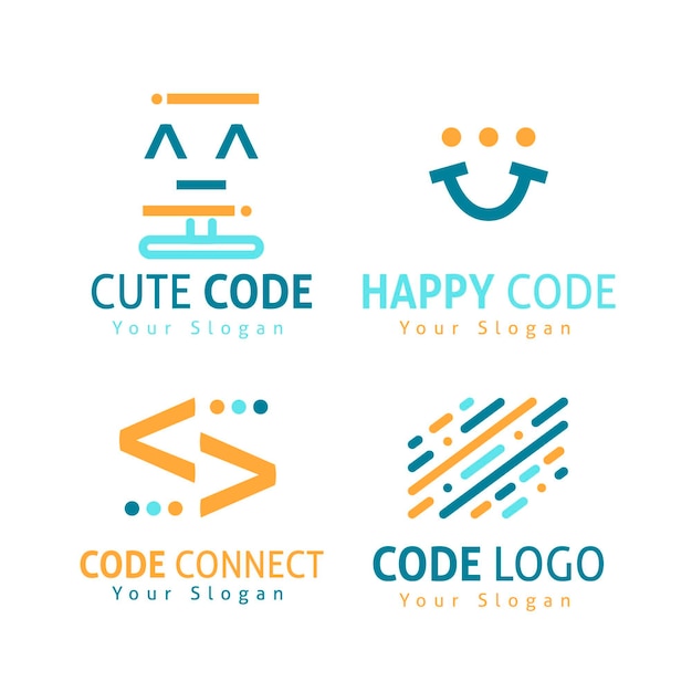 Free vector code logo collection flat design