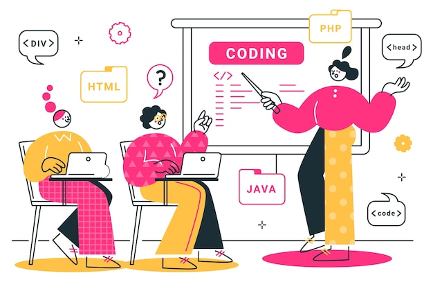 無料ベクター コーディングワークショップの概念図