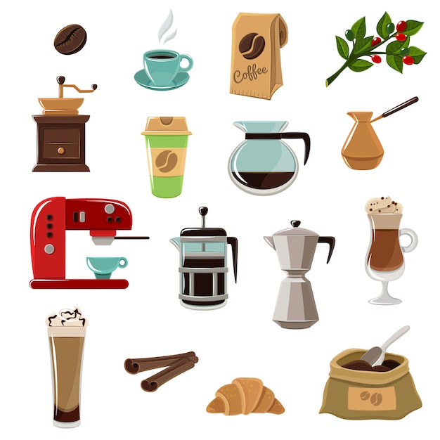 Free vector coffe retro flat icons set