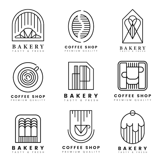 Бесплатное векторное изображение Набор логотипов для магазина кофе и кондитерских изделий