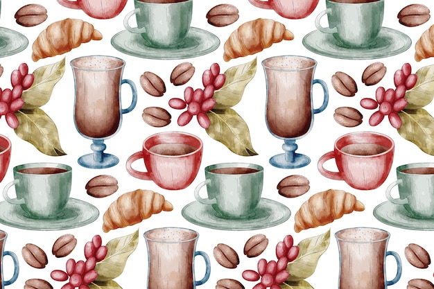 Coffee background with cups and glasses