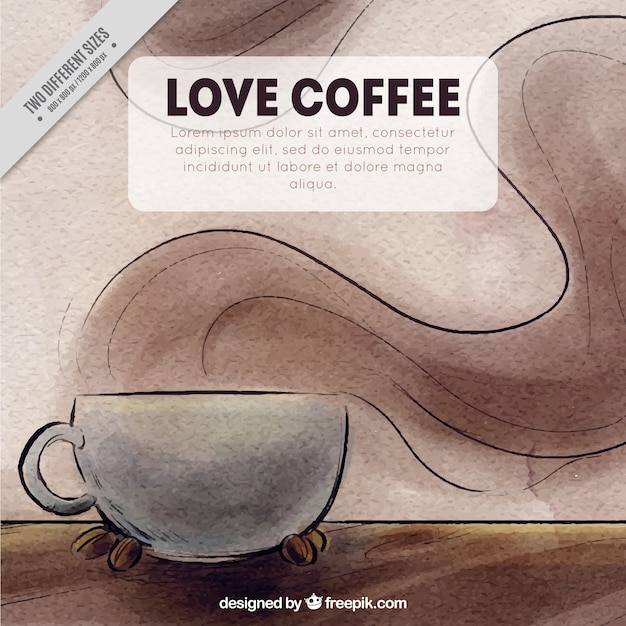 Free vector coffee background with mug in watercolor style