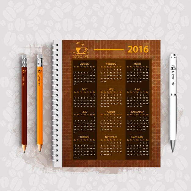 Free vector coffee bar business calendar design