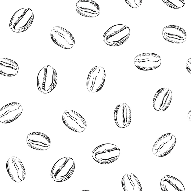 Coffee beans seamless pattern in sketch style