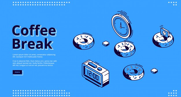 Coffee break isometric landing page, breakfast