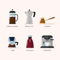 Free vector coffee brewing methods collection