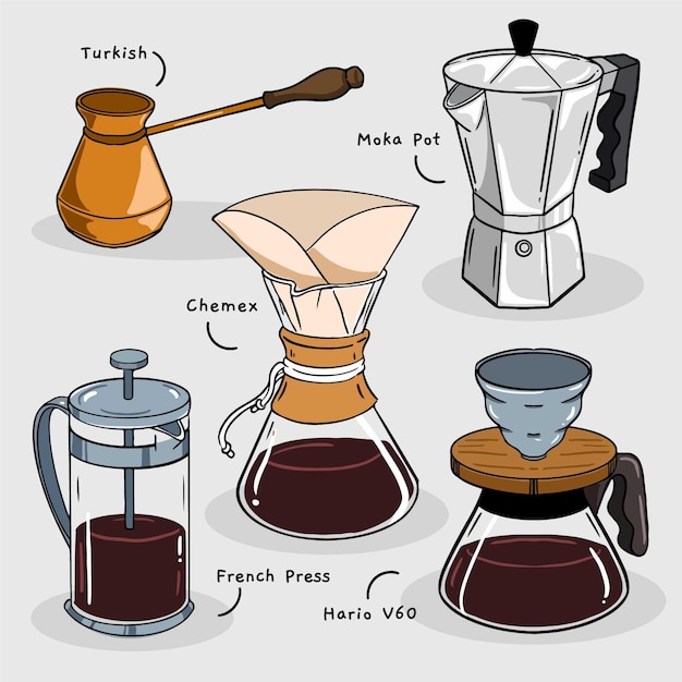 Free vector coffee brewing methods concept