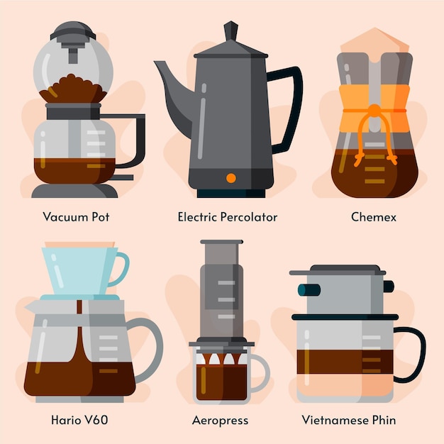 Free vector coffee brewing methods concept