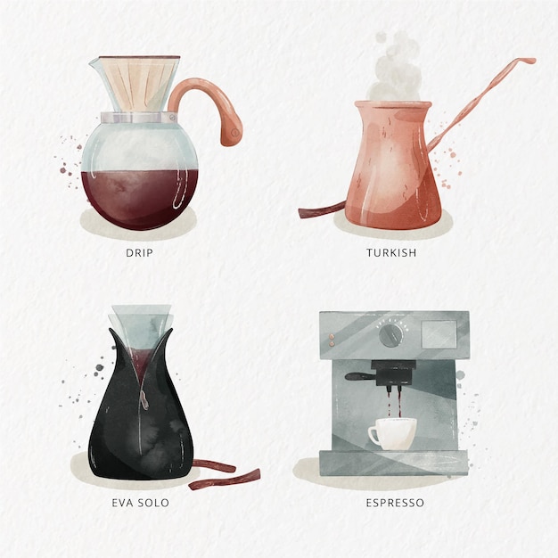 Free vector coffee brewing methods concept