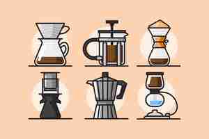 Free vector coffee brewing methods hand drawn design