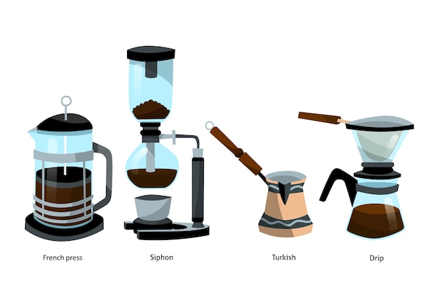 Free vector coffee brewing methods illustration