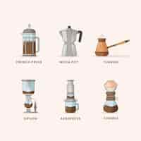 Free vector coffee brewing methods set