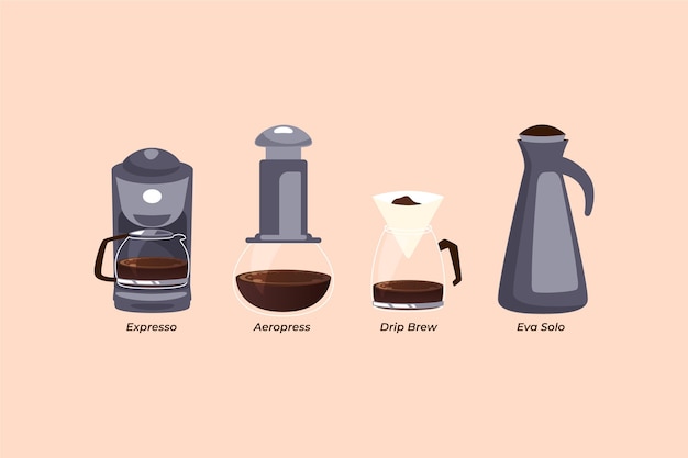 Free vector coffee brewing methods set