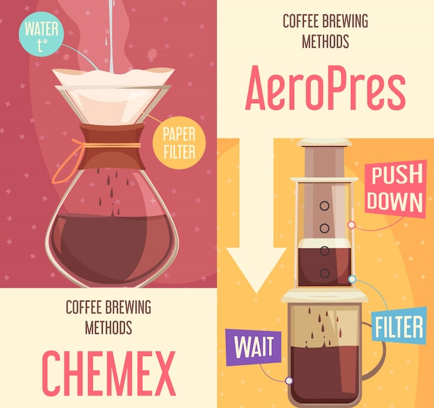 Free vector coffee brewing methods vertical banners