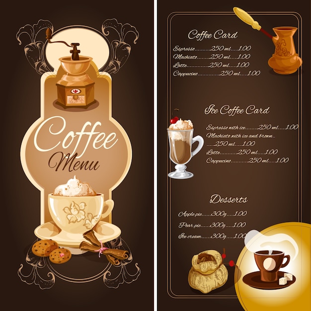 Vettore gratuito menu caffè caffè