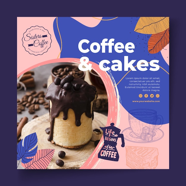 Free vector coffee and cakes shop flyer template