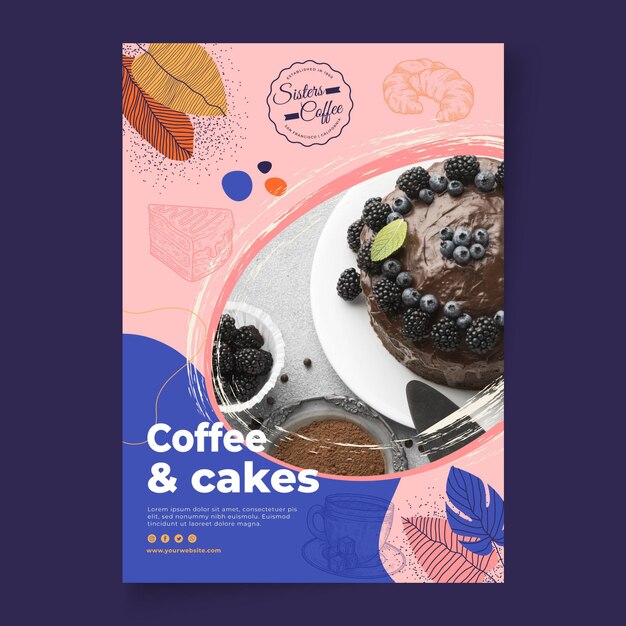Шаблон плаката магазина кофе и пирожных