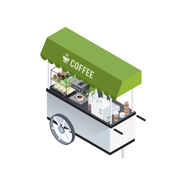 Free vector coffee cart isometric composition