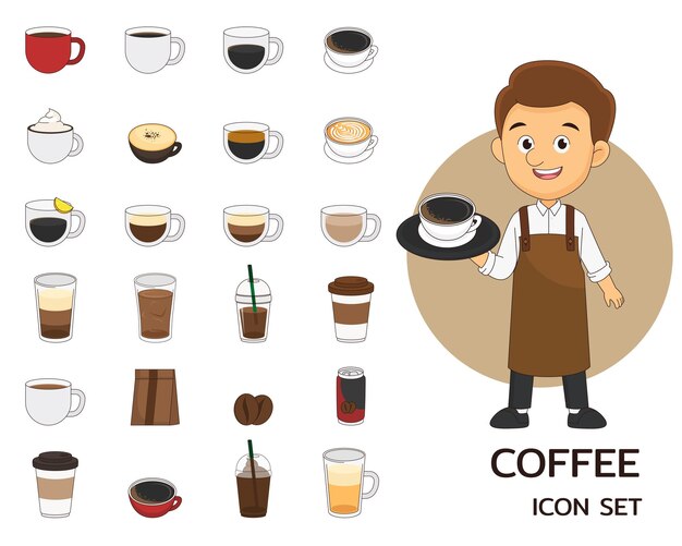 Coffee concept flat icons.