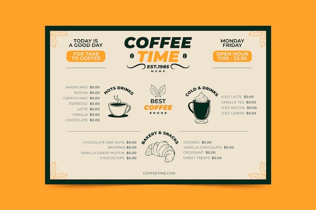 Free vector coffee concept menu template