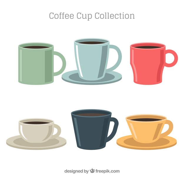 Coffee cup collection of six in different colors Premium Vector