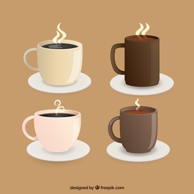 Coffee cup collection with steam