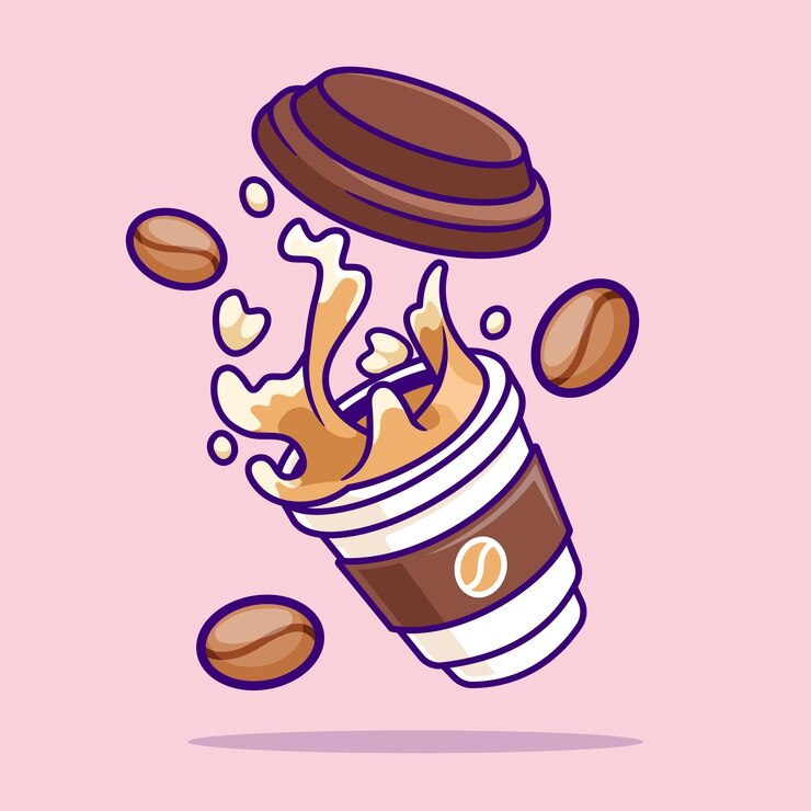 Free Vector coffee cup floating with bean cartoon vector icon illustration drink food isolated flat vector