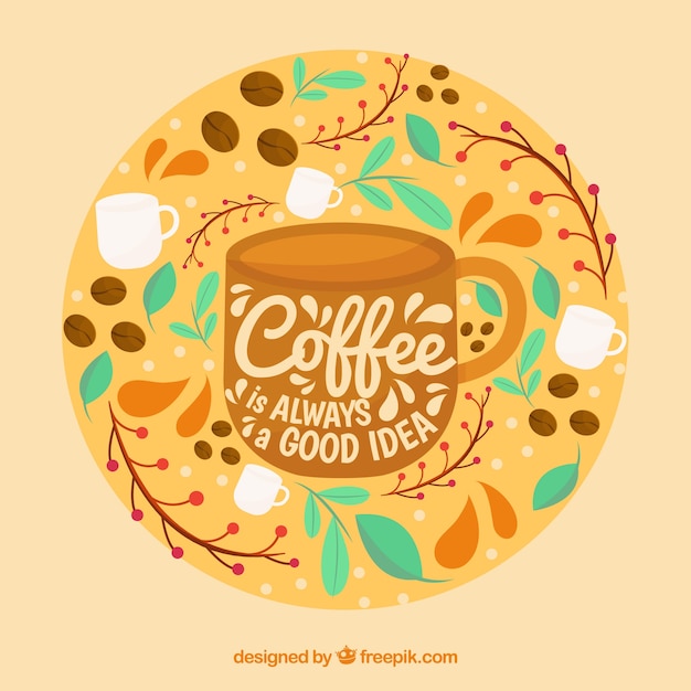 Coffee cup silhouette background with lettering