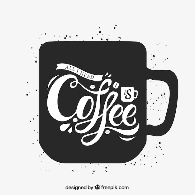 Vettore gratuito sagoma di tazza di caffè con lettering