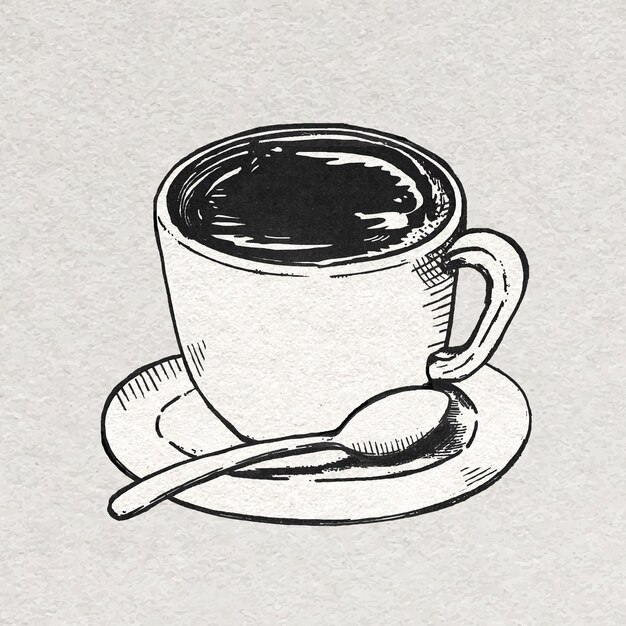 Coffee cup vintage graphic in black and white