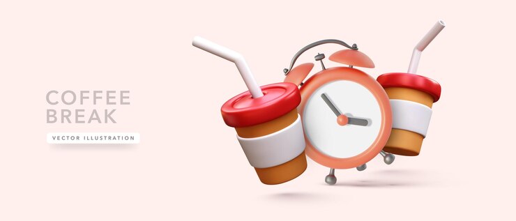 Free Vector coffee cup with alarm clock in realistic style vector illustration