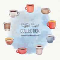 Free vector coffee cups collection in watercolor style