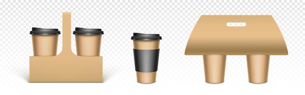 Free vector coffee cups in kraft paper holders