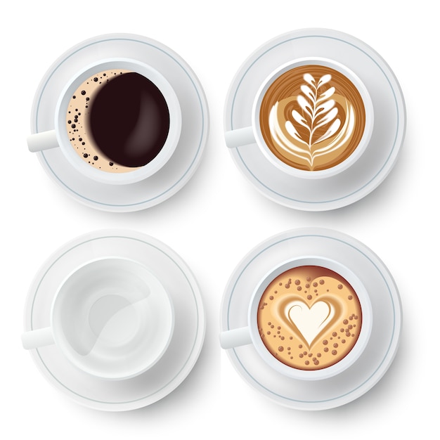 Free vector coffee cups set with latte art