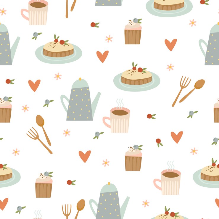 Free Vector coffee and desserts pattern
