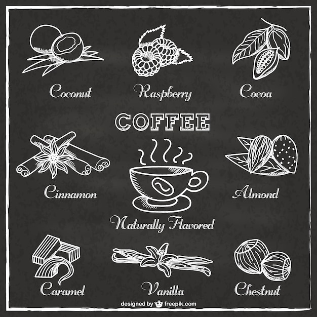 Free vector coffee flavors pack