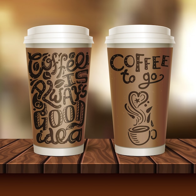 Free vector coffee to go two cup composition