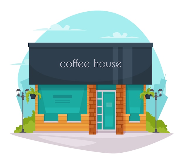 Бесплатное векторное изображение Кофейня фронт плоский иконка