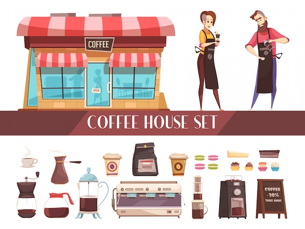 Бесплатное векторное изображение Кофейня два горизонтальных баннера