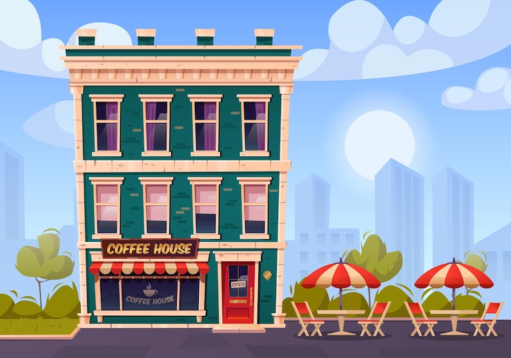 Free Vector coffee house with outdoor terrace