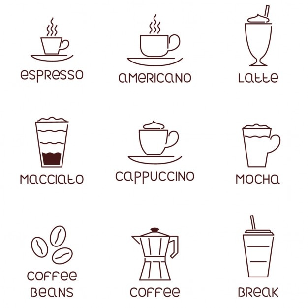 Coffee icons, outline